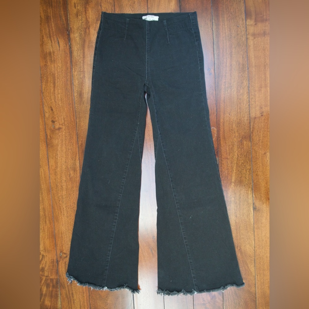 Free People Pull On Wide Flare Low Rise Jeans